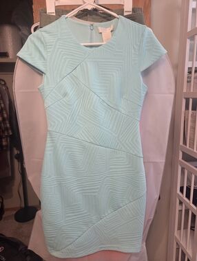 Fitted Cap-Sleeve Bodycon Dress in Light Aqua
